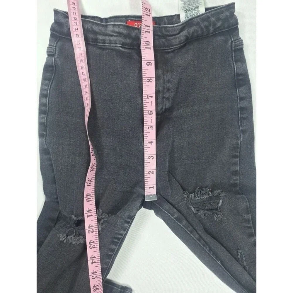 GUESS Women Black Skinny Jeans Distressed Ripped Cotton Blend Size 29